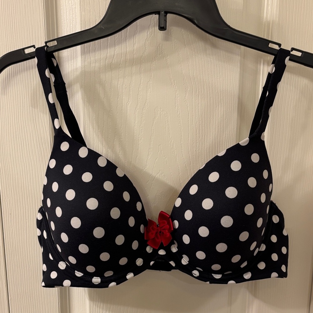 Soma Navy with White Polka Dots Embraceable Full Coverage Bra with Red Bow